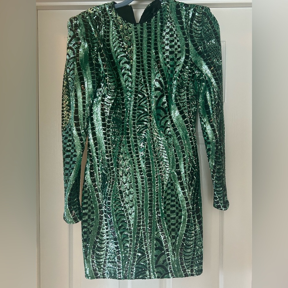 Aqua Green Long Sleeved Sequin Dress